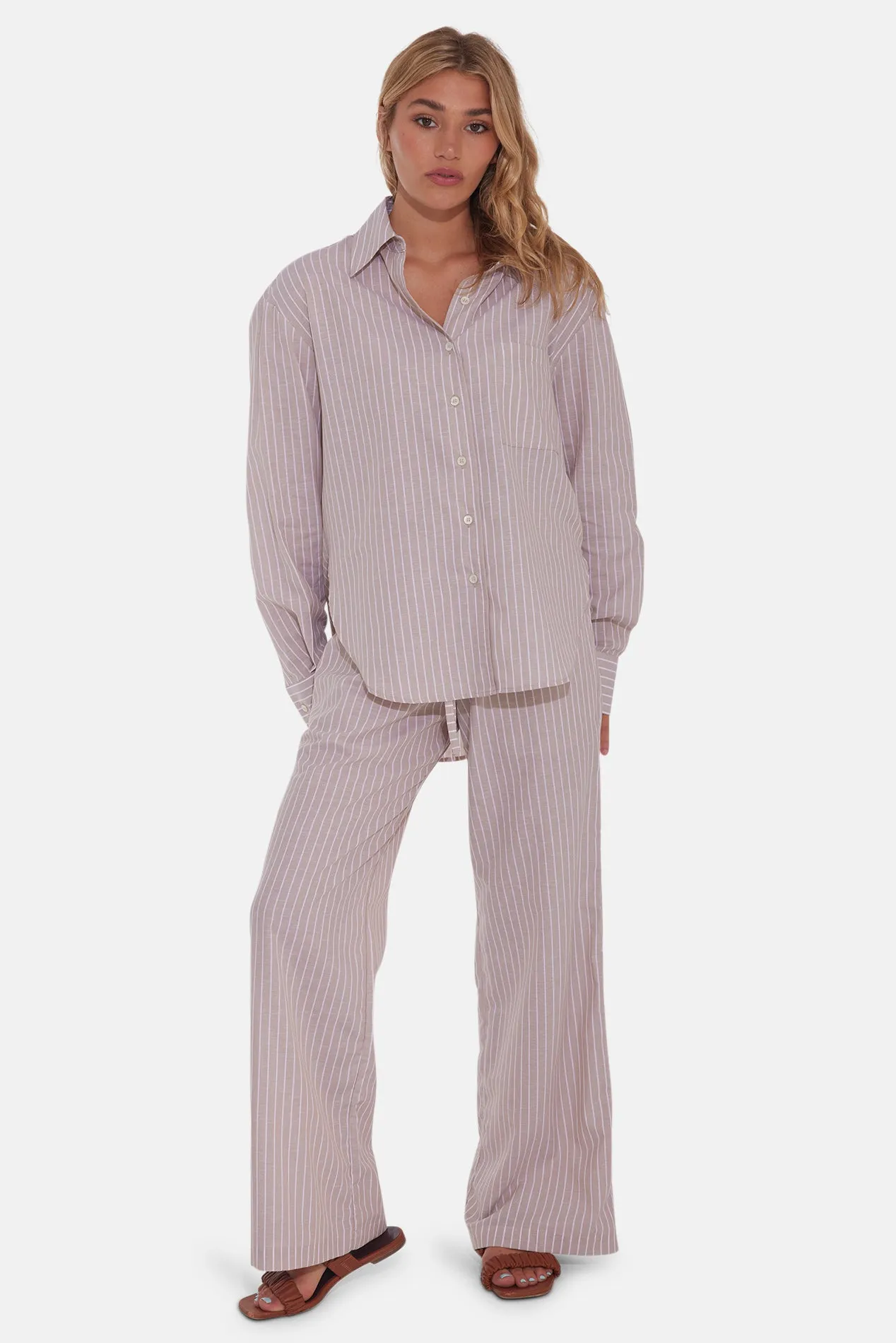 Eloise Cotton/Linen Boyfriend Shirt Beige Stripe sold by Blue & Cream product image thumbnail 4