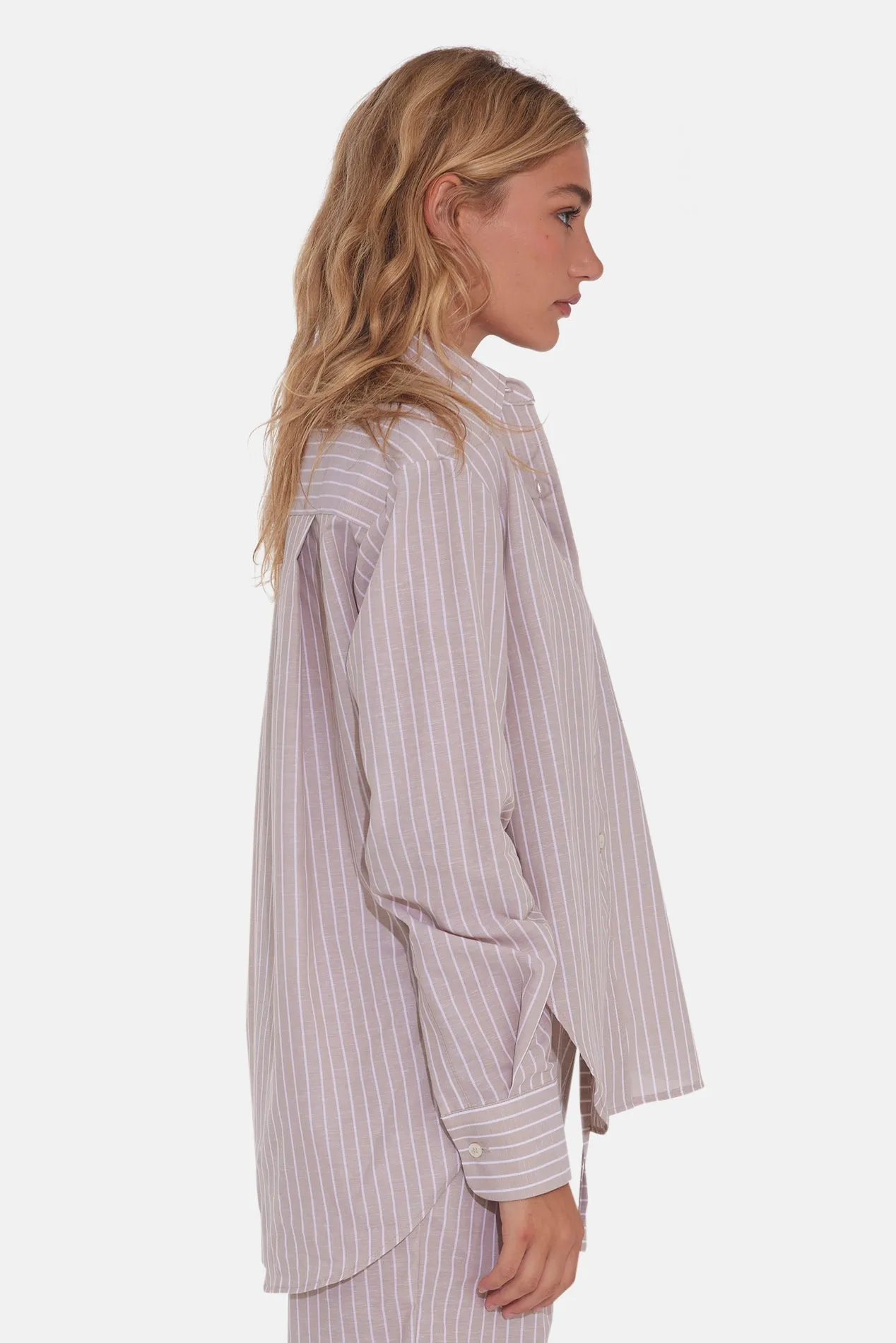 Eloise Cotton/Linen Boyfriend Shirt Beige Stripe sold by Blue & Cream product image thumbnail 2