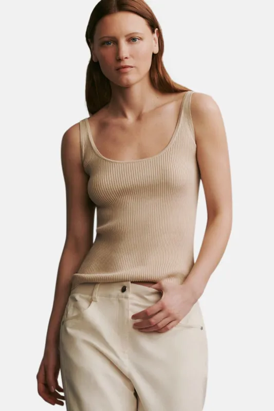Knit Tank In Cotton Silk Wheat sold by Blue & Cream