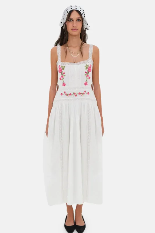 Jolene Embroidered Midi Dress White sold by Blue & Cream