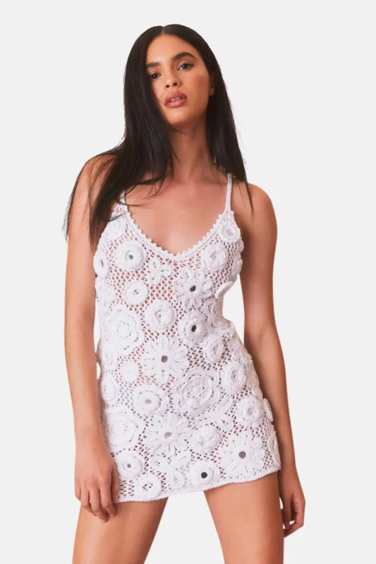 Ferline Crochet Embellished Mini Dress White made by LoveShackFancy