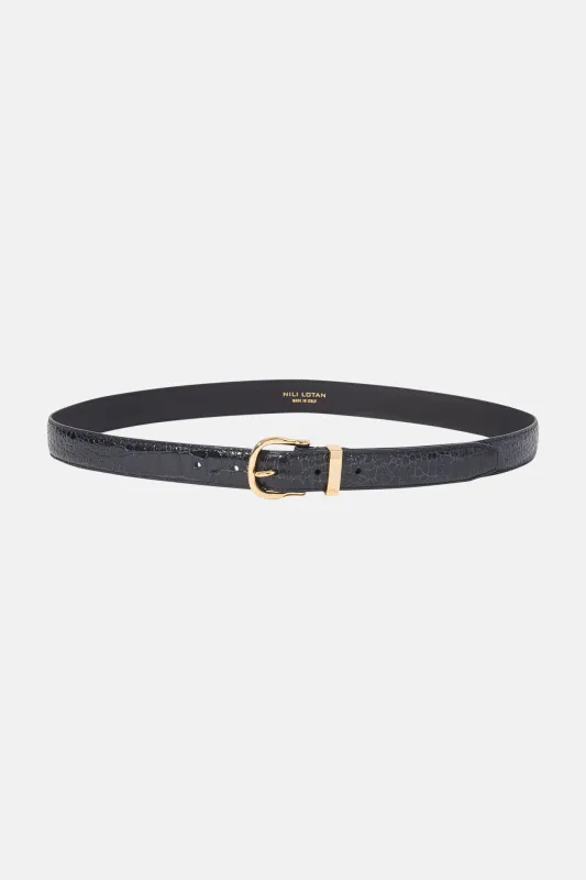 Louise Belt Black W/Shiny Brass Buckle made by Nili Lotan