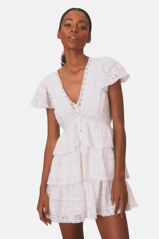 Binselle Flutter Sleeve Mini Dress True White sold by Blue & Cream