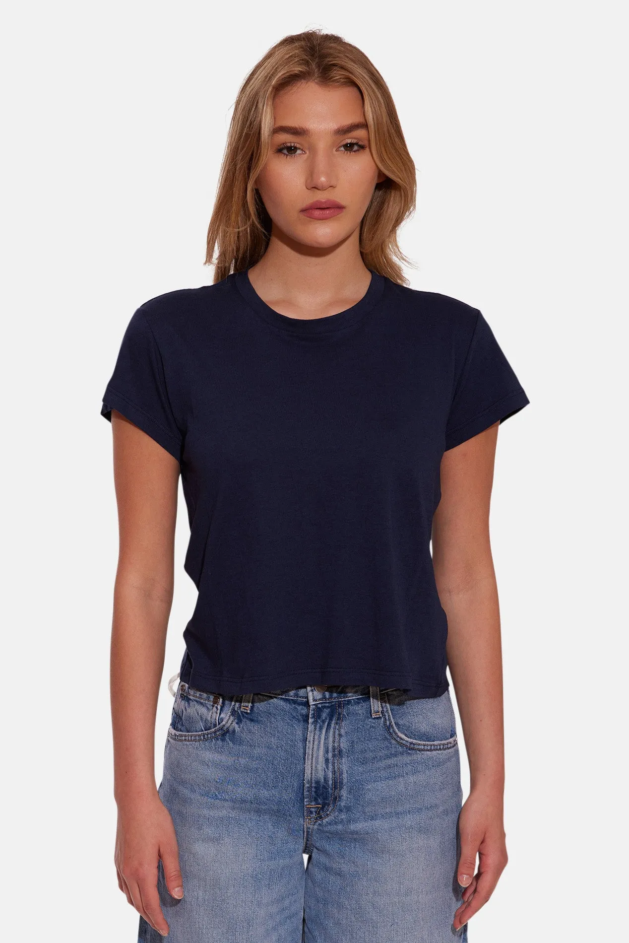 Bebe Lux Tee Navy sold by Blue & Cream