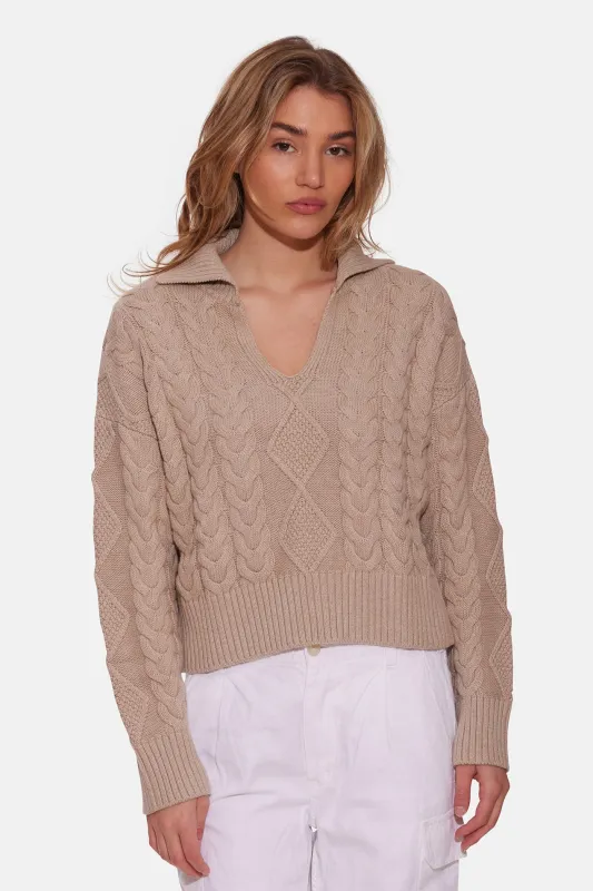 Natalie Cable Knit Sweater Latte sold by Blue & Cream