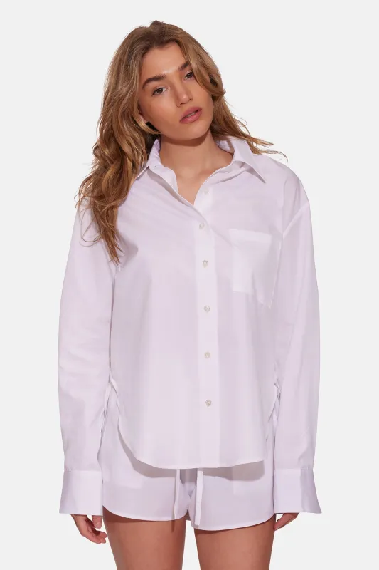 Lily Poplin Boyfriend Shirt White sold by Blue & Cream