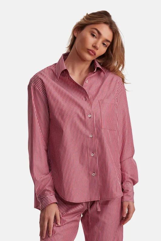 Lily Poplin Boyfriend Shirt Red/White Stripe sold by Blue & Cream