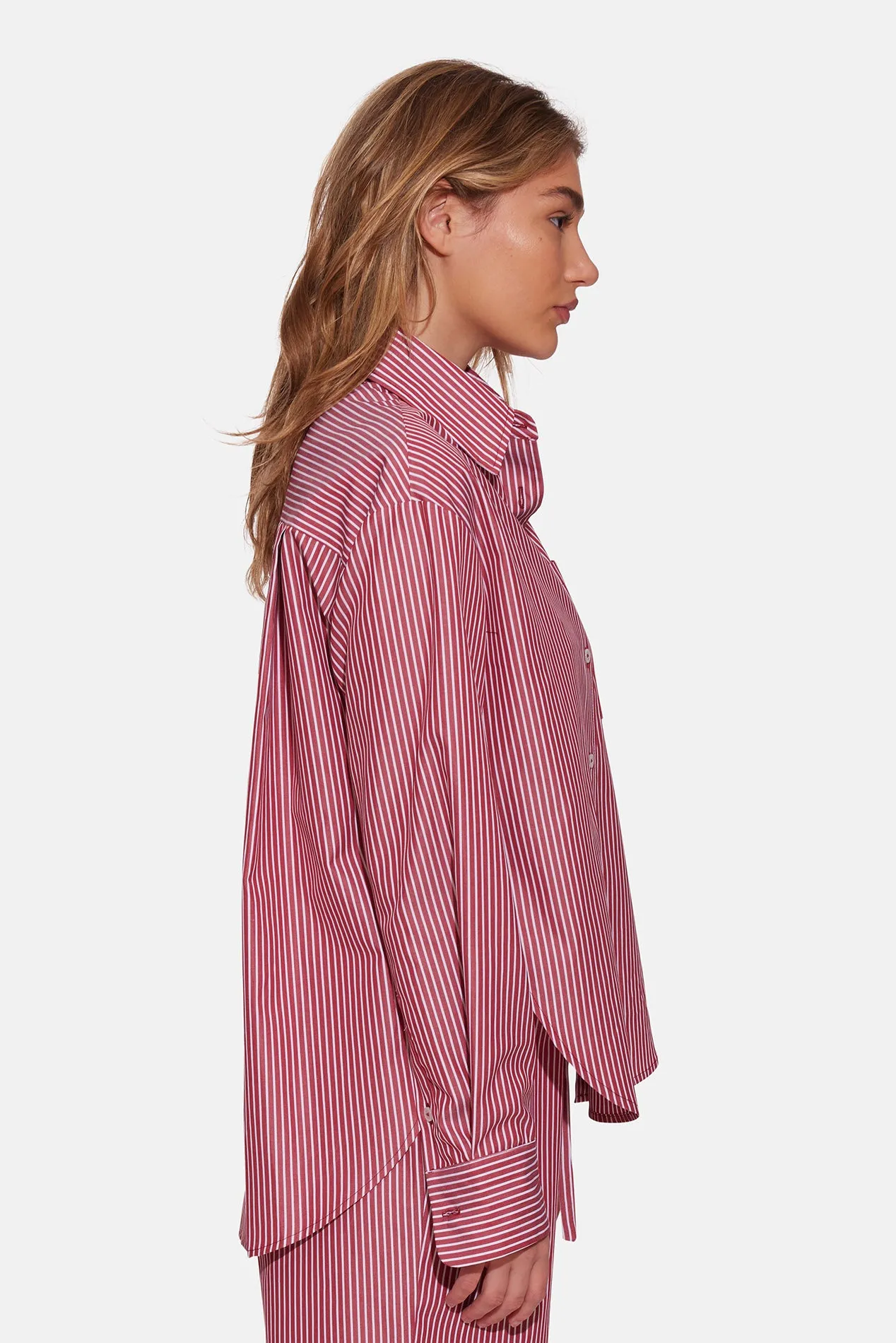 Lily Poplin Boyfriend Shirt Red/White Stripe sold by Blue & Cream product image thumbnail 2