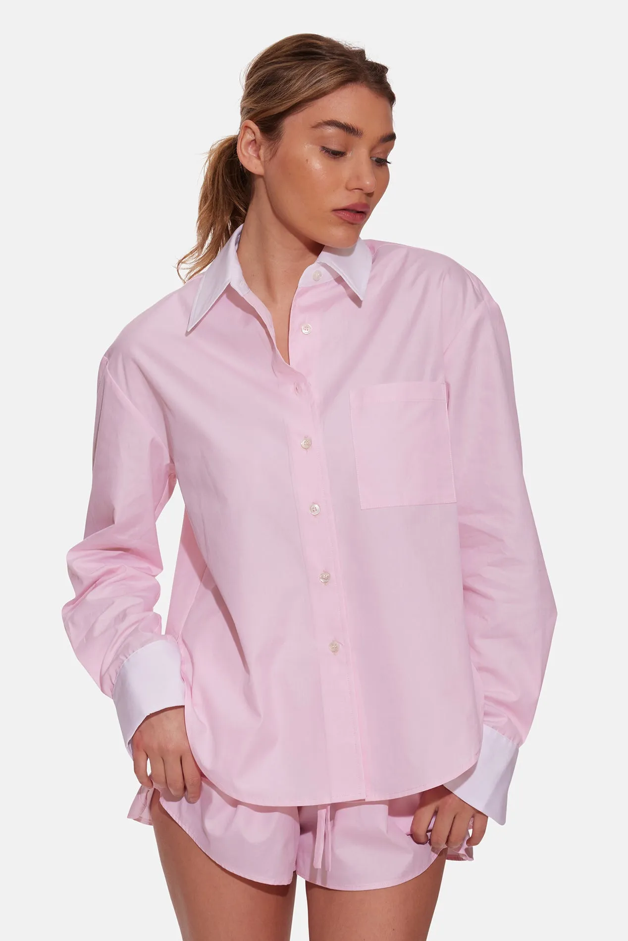 Lily Poplin Boyfriend Shirt Pink W/ White Collar sold by Blue & Cream product image thumbnail 5