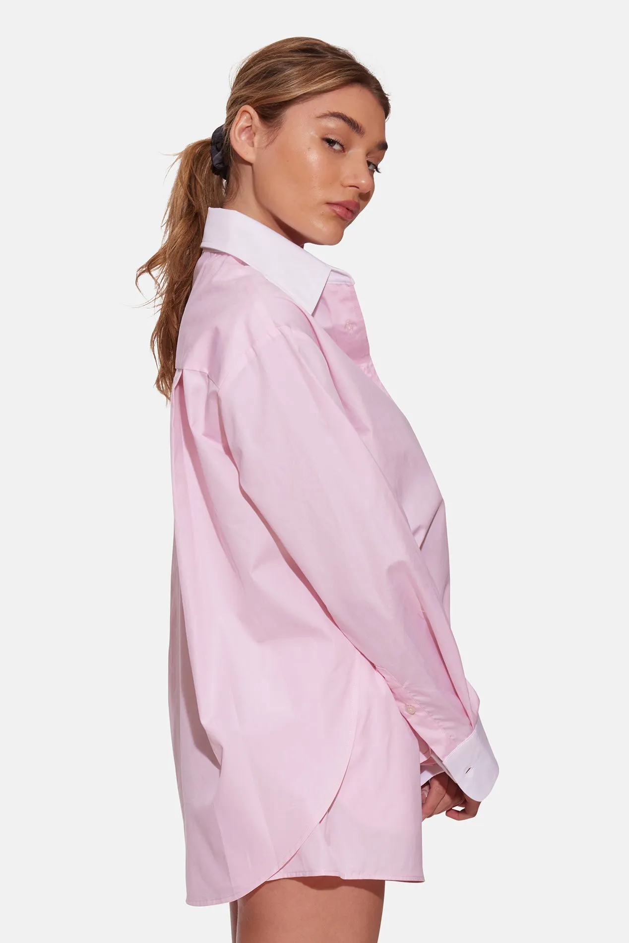 Lily Poplin Boyfriend Shirt Pink W/ White Collar sold by Blue & Cream product image thumbnail 2