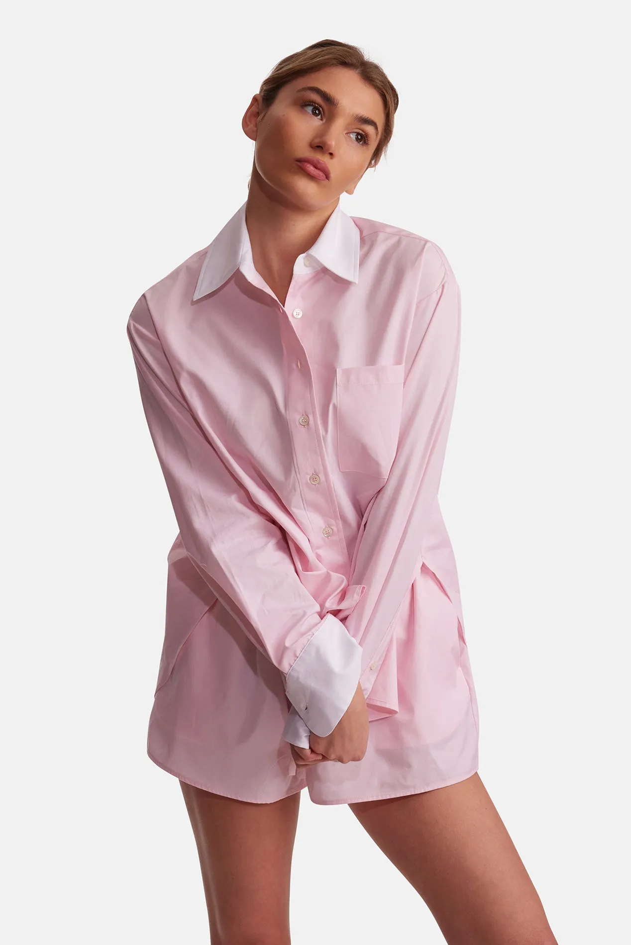 Lily Poplin Boyfriend Shirt Pink W/ White Collar sold by Blue & Cream product image thumbnail 4