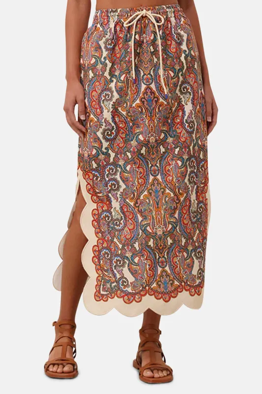 Ottie Scallop Midi Skirt Multi Paisley sold by Blue & Cream
