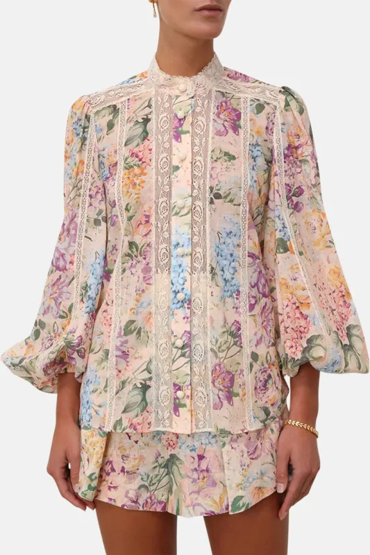 Halliday Lace Trim Shirt Multi Watercolour Floral sold by Blue & Cream