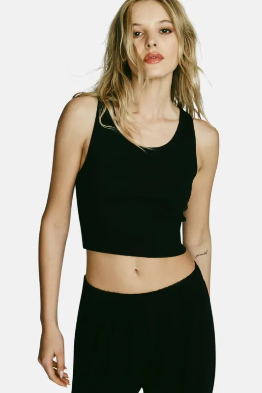 Cropped Scoop Neck Tank Black sold by Blue & Cream