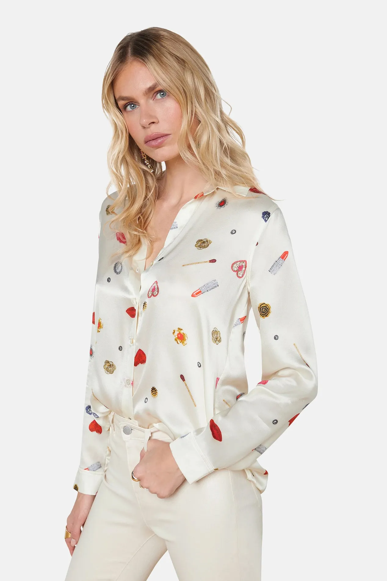 Tyler Silk Blouse Champagne Multi Heart Jewel sold by Blue & Cream product image thumbnail 3