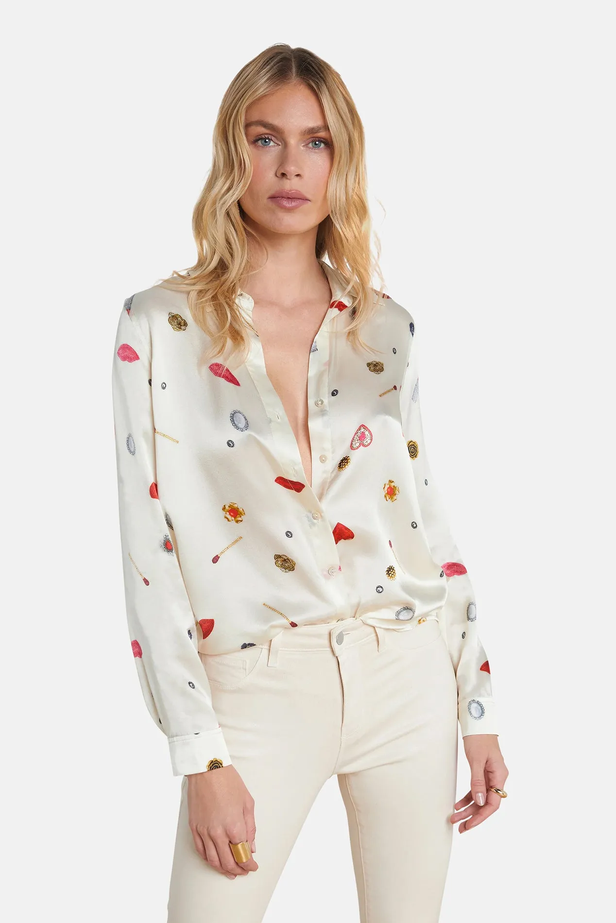 Tyler Silk Blouse Champagne Multi Heart Jewel sold by Blue & Cream