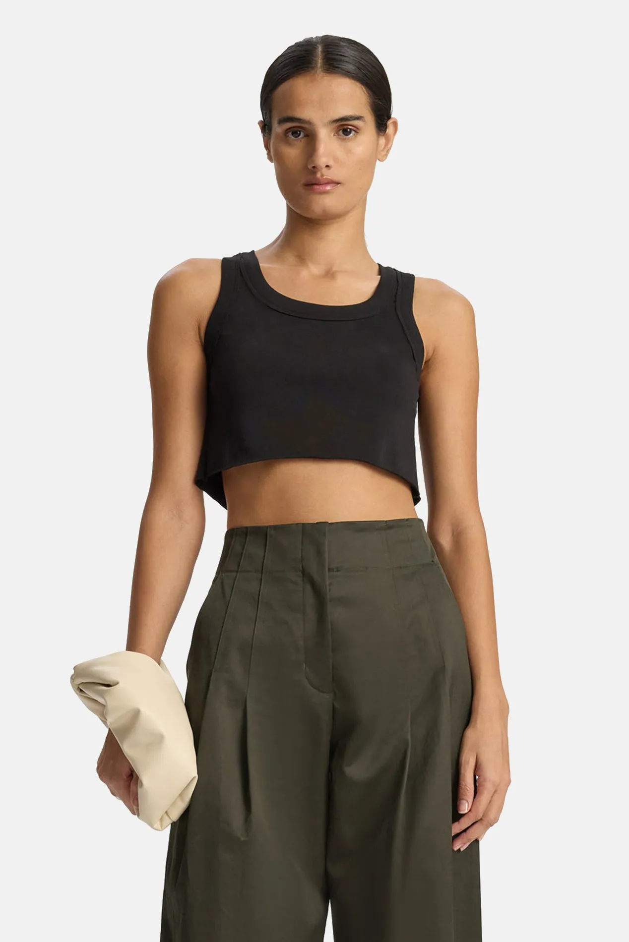 Halsey Cropped Cotton Rib Tank Black sold by Blue & Cream