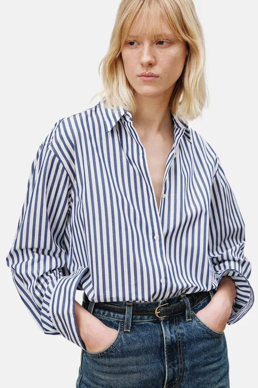 Yorke Shirt Large Dark Navy/White Stripes made by Nili Lotan