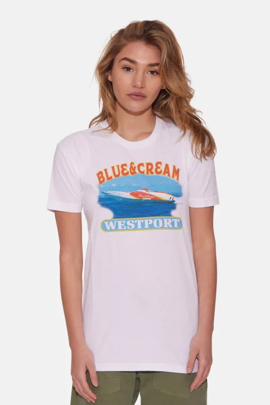 Women's Westport Racing Boat Short Sleeve Tee White sold by Blue & Cream