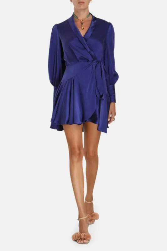 Silk Wrap Mini Dress Lapis made by Zimmermann