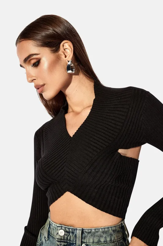 Long Sleeve Cropped Knit Top Black sold by Blue & Cream