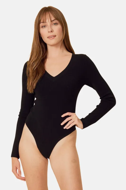 Hollie V-Neck Bodysuit Black sold by Blue & Cream
