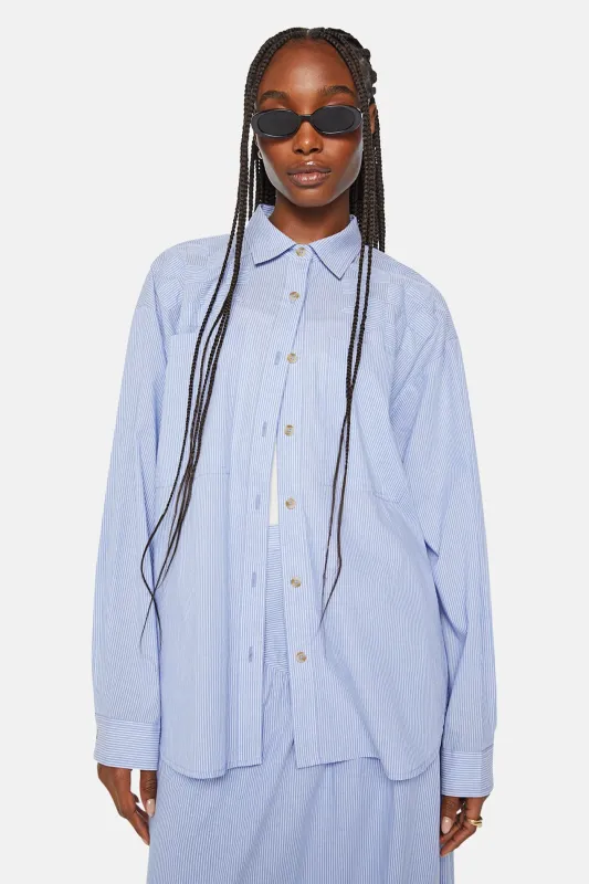 The Roomie Pocket Button Down Chalet Stripe made by MOTHER