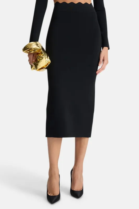 Quincy Scalloped Knit Midi Skirt Black sold by Blue & Cream