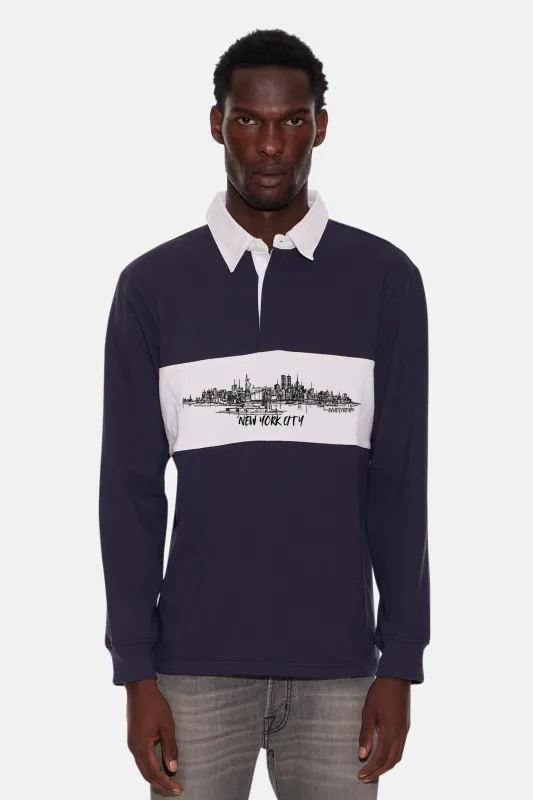 NYC Skyline Striped Rugby Navy W/White sold by Blue & Cream