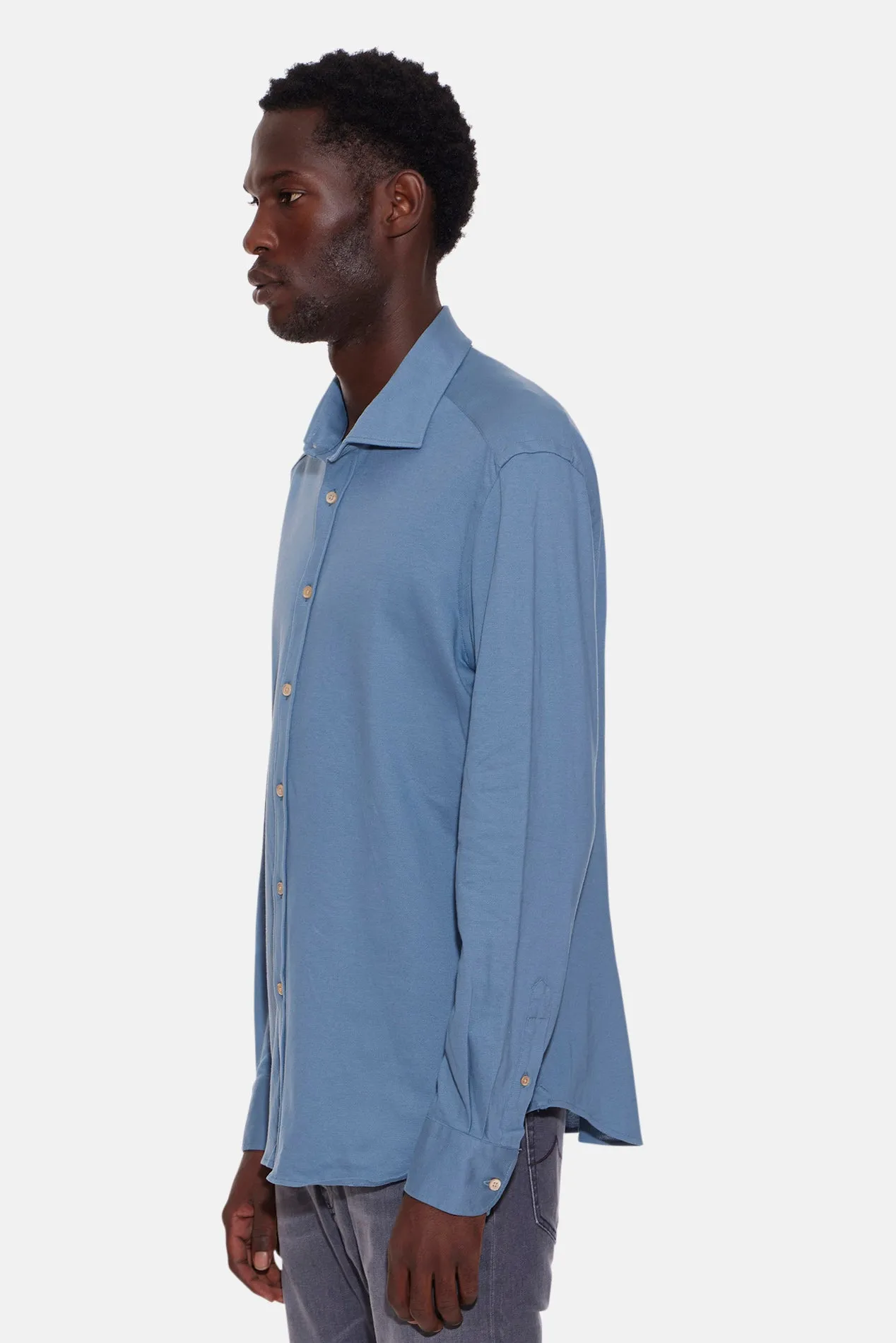 Jersey Cotton Button Up Shirt Blue sold by Blue & Cream product image thumbnail 3