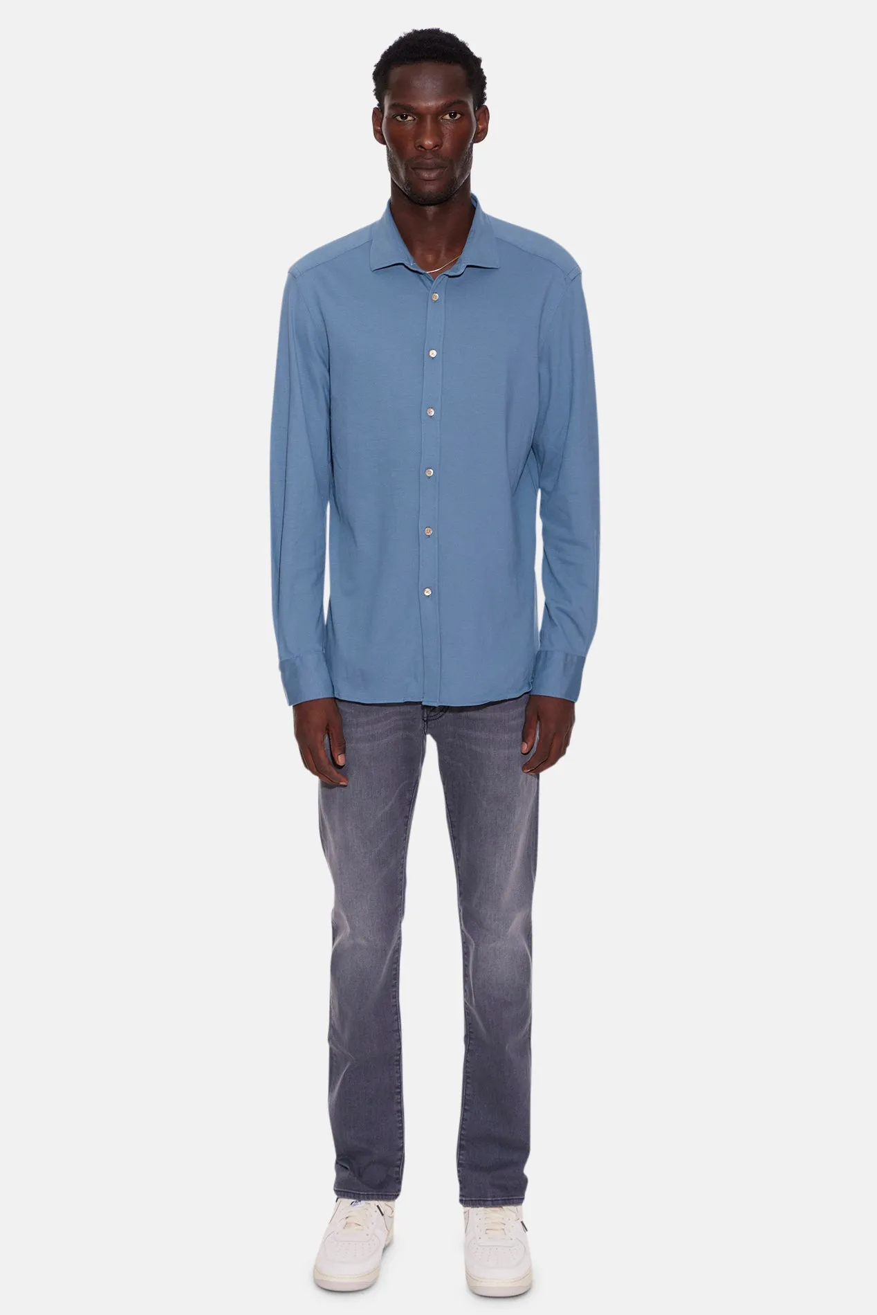 Jersey Cotton Button Up Shirt Blue sold by Blue & Cream product image thumbnail 4
