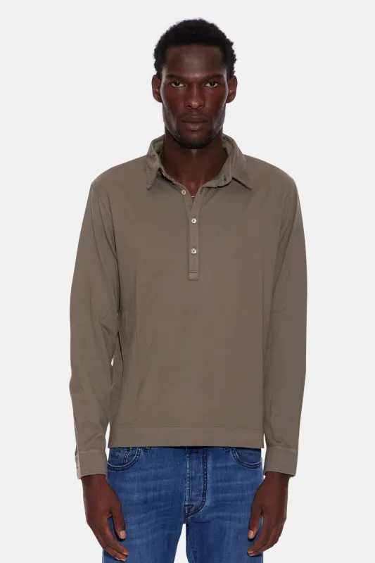 Cotton Cashmere Long Sleeve Polo Army Green made by Boglioli