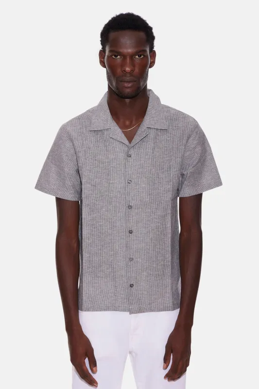 Striped Chambray Camp Shirt Black sold by Blue & Cream