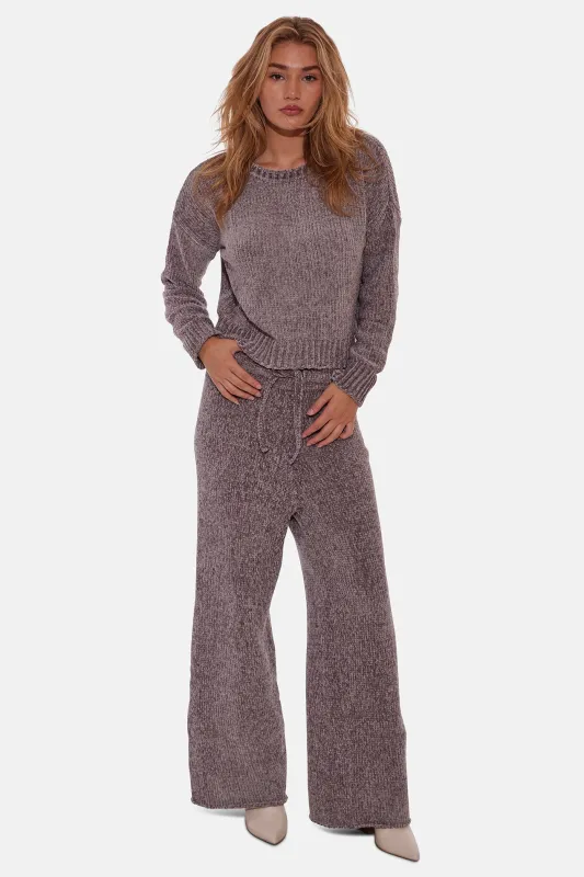 Miley Chenille Wide Leg Pant Charcoal sold by Blue & Cream