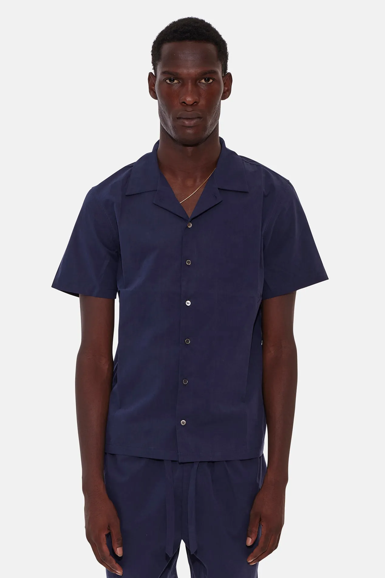 Poplin Camp Shirt Navy sold by Blue & Cream