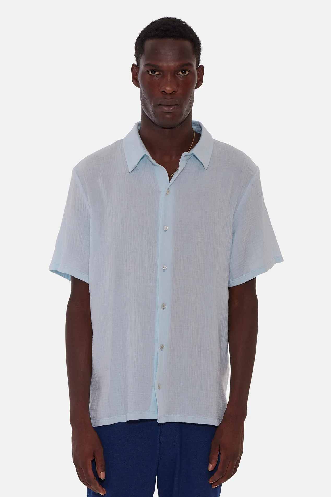 Gauze Short Sleeve Buttondown Light Blue sold by Blue & Cream