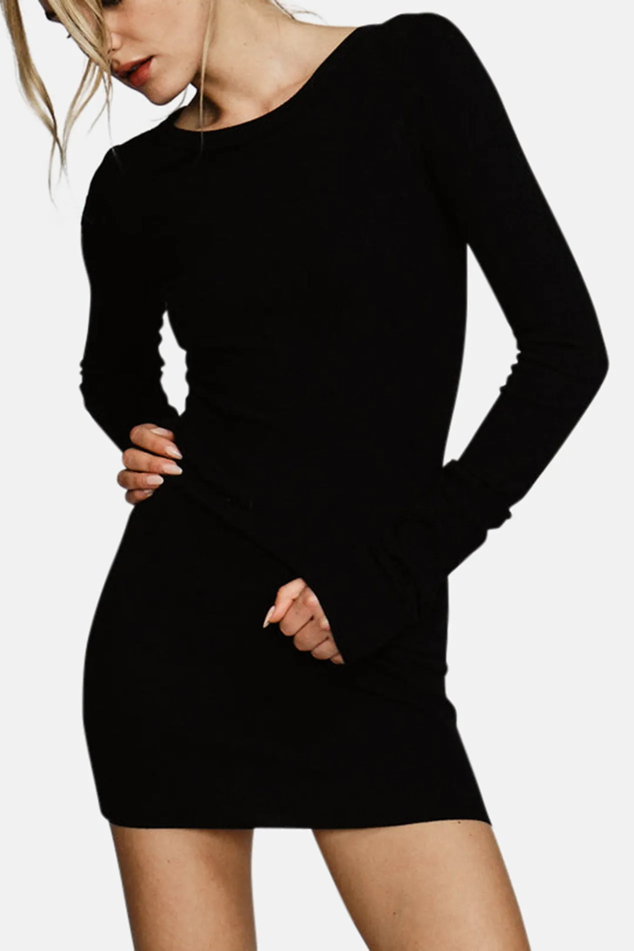 Long Sleeve Crewneck Dress Mini Black sold by Blue & Cream product image thumbnail 4