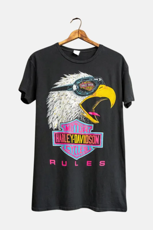 Harley Davidson Rules Oversized Tee Dress Coal Pigment sold by Blue & Cream