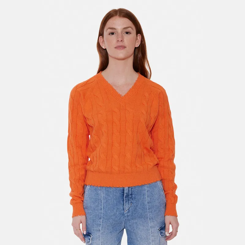 Amber Cable V Neck Sweater Bright Orange sold by Blue & Cream