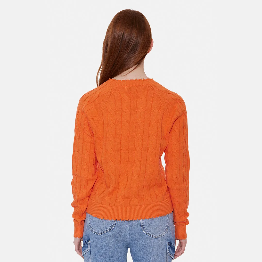 Amber Cable V Neck Sweater Bright Orange sold by Blue & Cream product image thumbnail 3