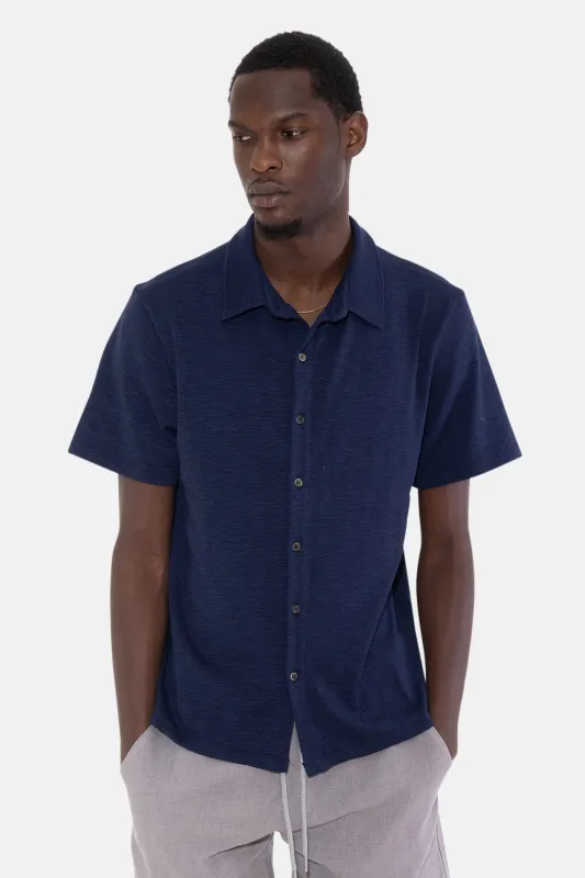 Short Sleeve Slub Buttondown Navy sold by Blue & Cream