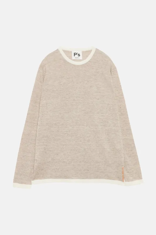 Linen Melange Contrast Crewneck Beige/Bianco sold by Blue & Cream
