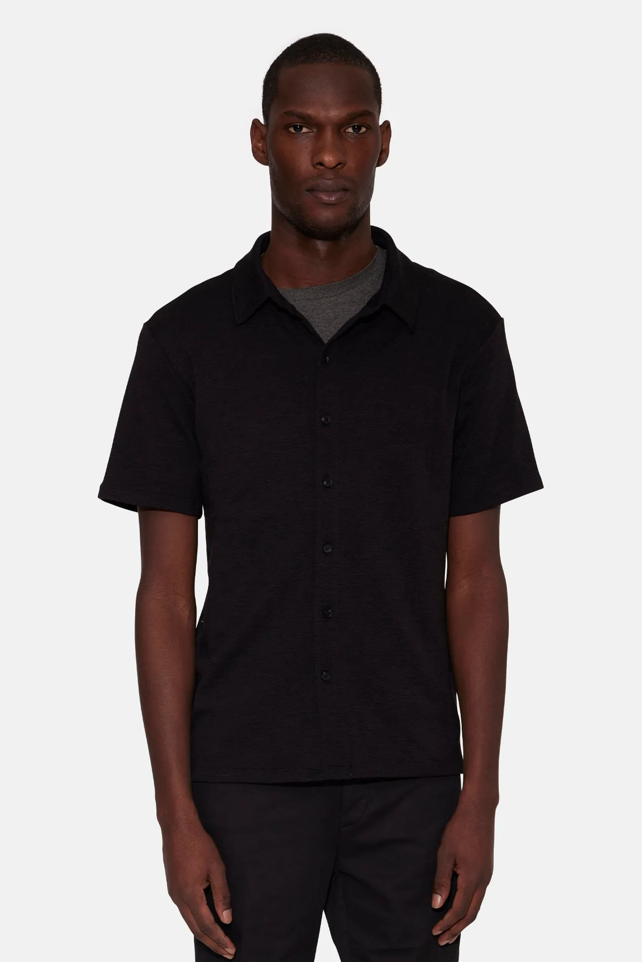 Short Sleeve Slub Buttondown Black sold by Blue & Cream