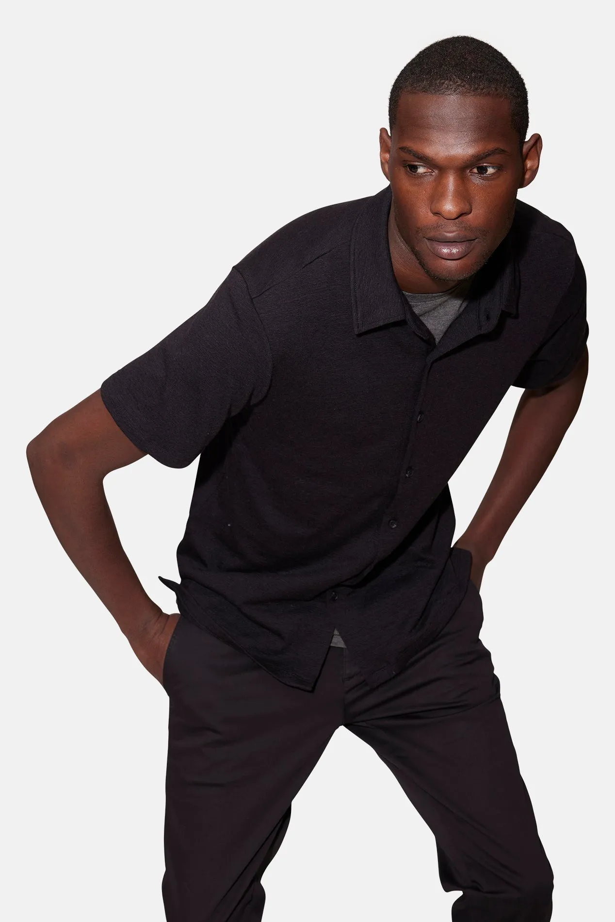 Short Sleeve Slub Buttondown Black sold by Blue & Cream product image thumbnail 4