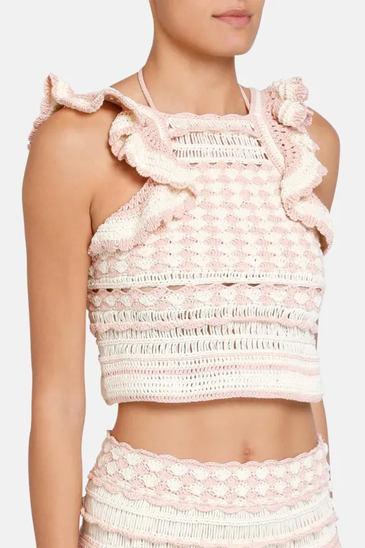 Clover Crochet Halter Tank Pink Cream sold by Blue & Cream