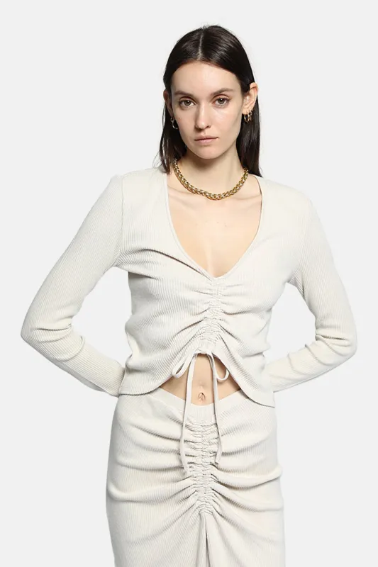 Brushed Alloy Gathered Long Sleeve Limestone sold by Blue & Cream