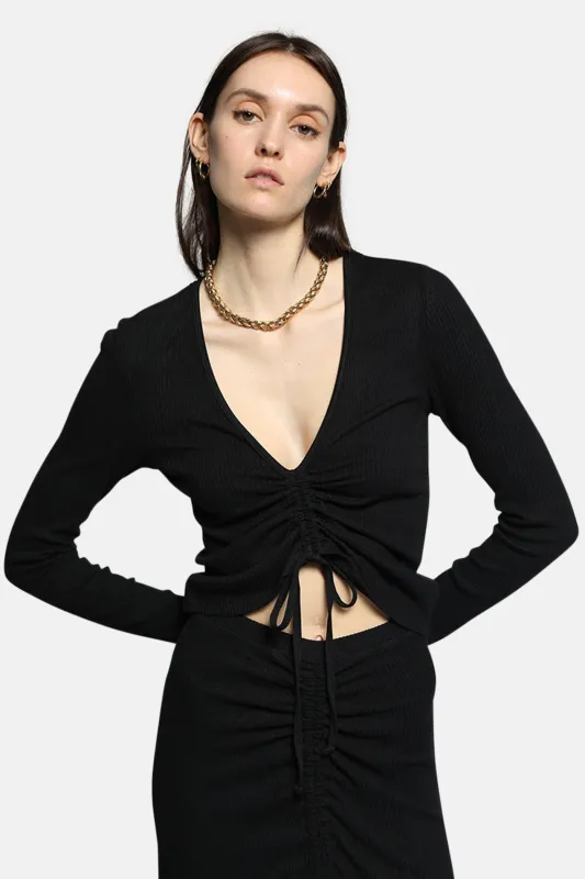 Brushed Alloy Gathered Long Sleeve Black sold by Blue & Cream