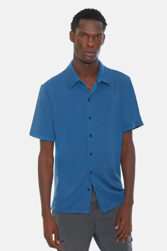 Short Sleeve Slub Buttondown Sea Blue sold by Blue & Cream