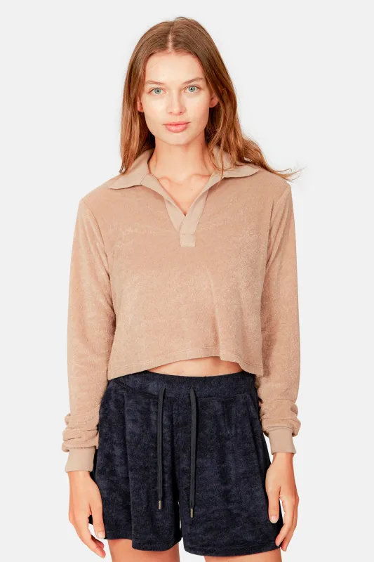 Charlie Cropped Long Sleeve Polo Camel sold by Blue & Cream