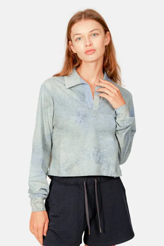 Ice Dyed Long Sleeve Cropped Polo Blue Combo sold by Blue & Cream
